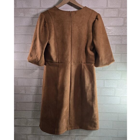 Brown Faux Suede Dress Bubble Sleeves Knee Length Anne Taylor Size 8 - Picture 7 of 10